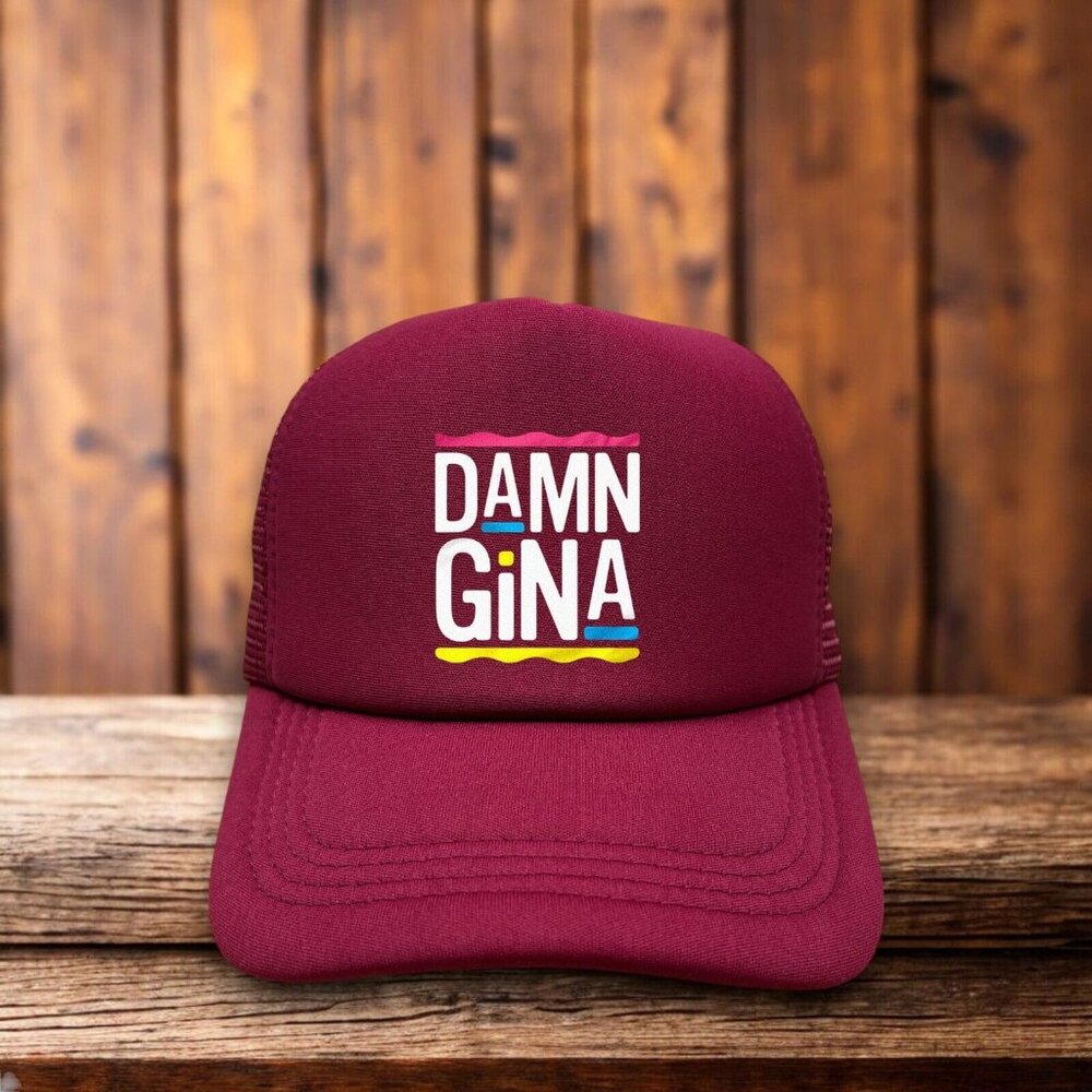 Damn Gina Unisex Trucker Hat Maroon Snapback Martin Sitcom Funny Meme Ball Cap